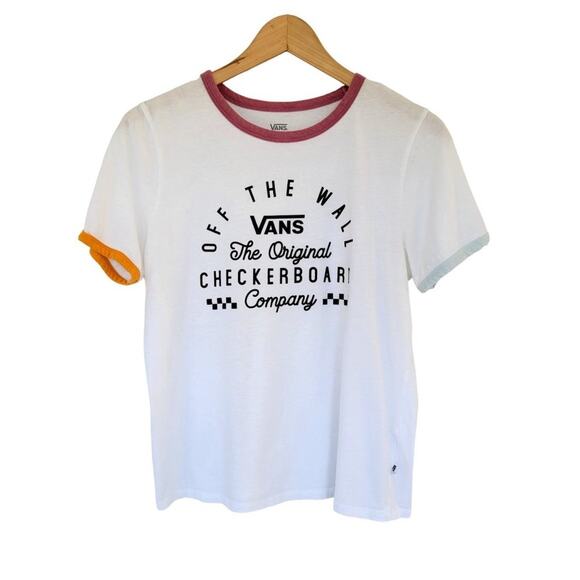 Vans Off The Wall Cropped Tee Womens L White Short Sleeve Cotton Logo Retro - Picture 1 of 7